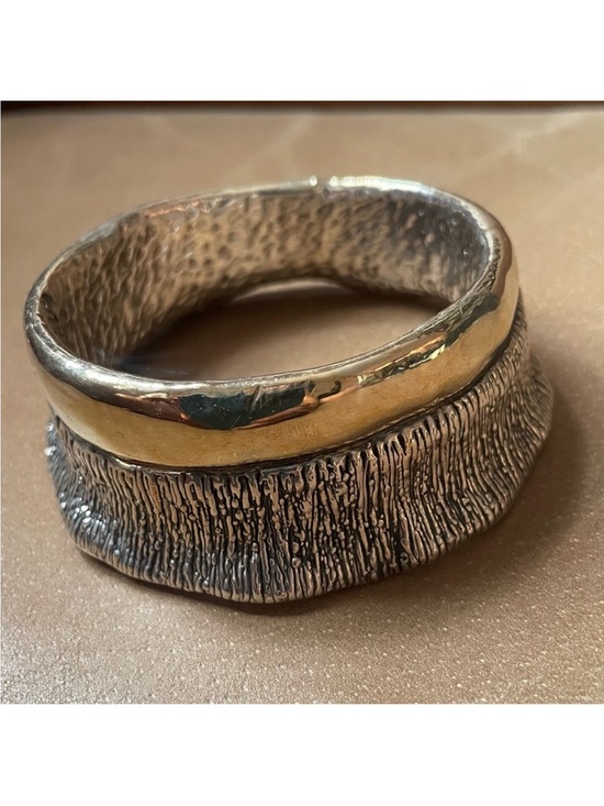 Vintage Jewelry - Signed vintage Lebitski 925 Sterling silver textured bangle cuff bracelet wave
